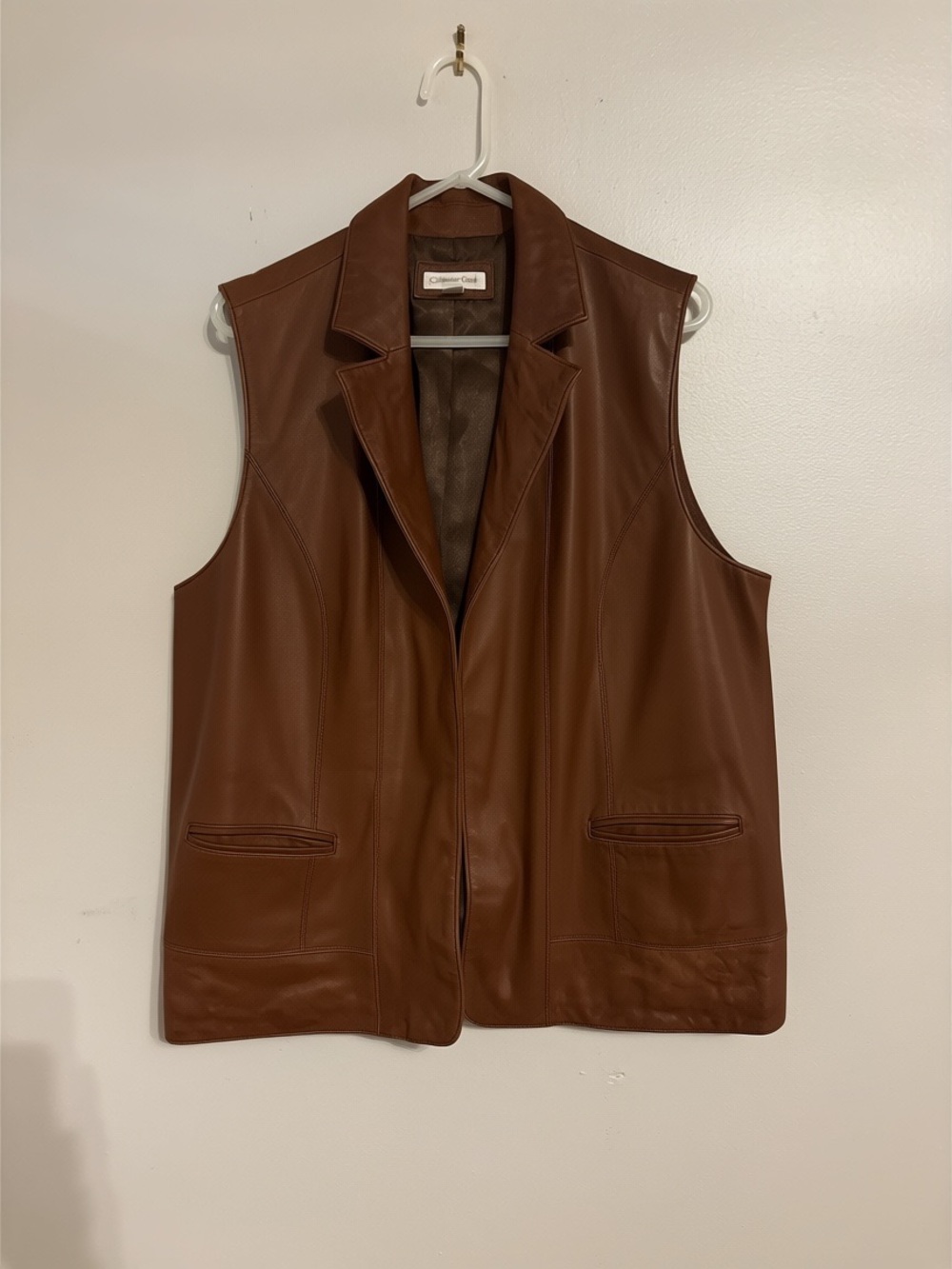 Coldwater Creek Women's Brown Leather-Look Sleeveless Vest